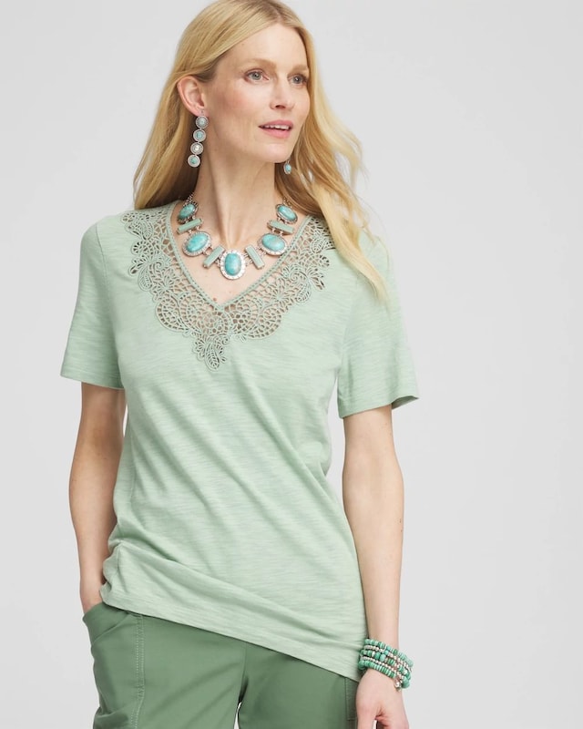 Lace V-Neck Slub Tee - image 1